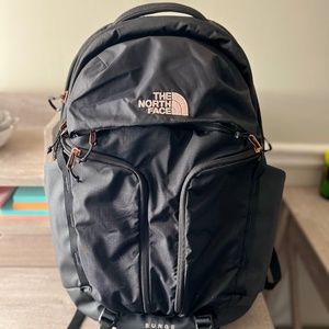 The north face surge backpack, laptop, black and rose gold